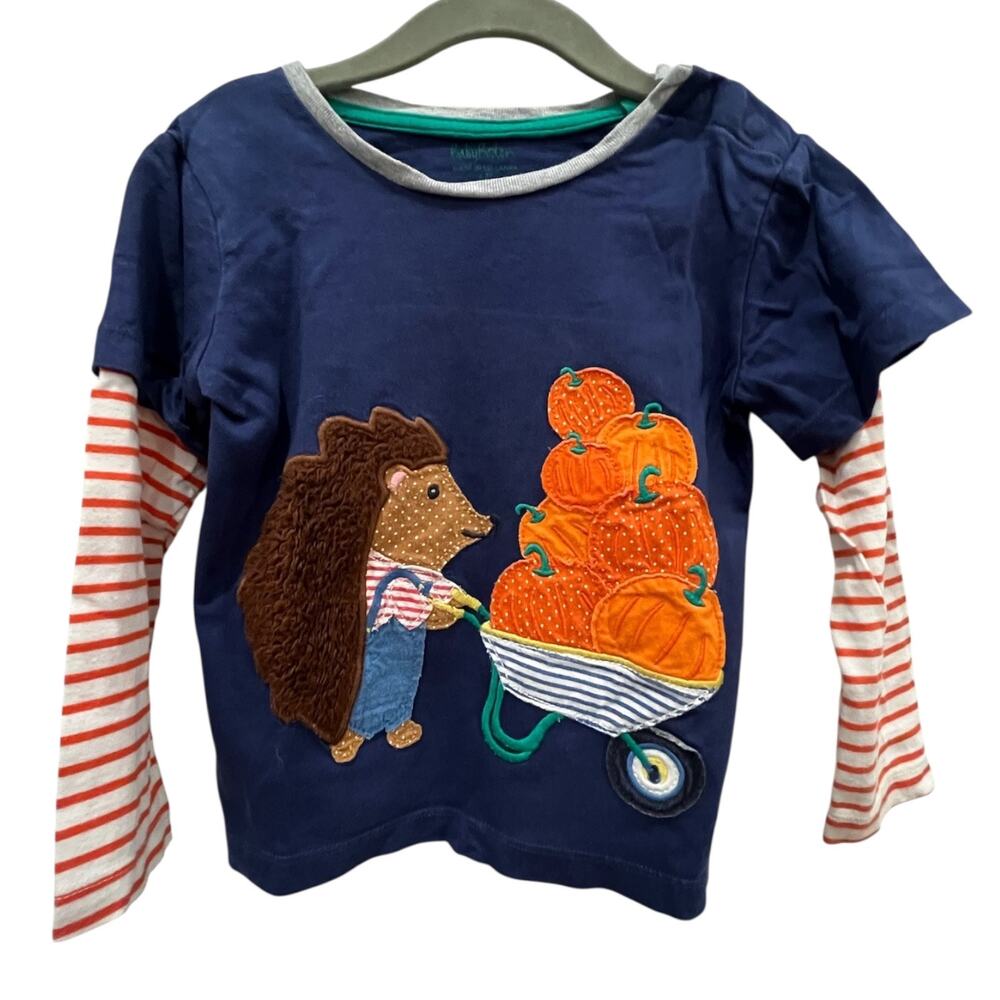 Mini Boden Hedgehog Pumpkin Long Sleeve Layer Shirt Size 2-3y